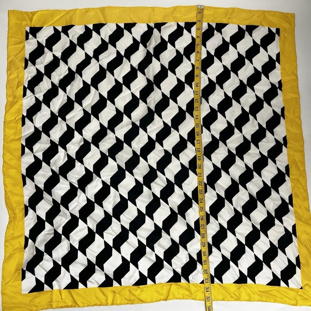 Doncaster 35.5 X 35.5 White Yellow Black Silk Geometric Print Square Scarf - Picture 4 of 5